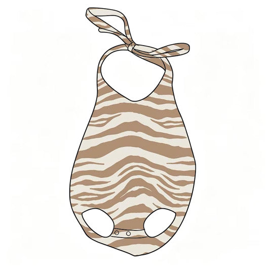 *PREORDER* Girls Bubble Halter Bodysuit (Caramel x White Zebra)