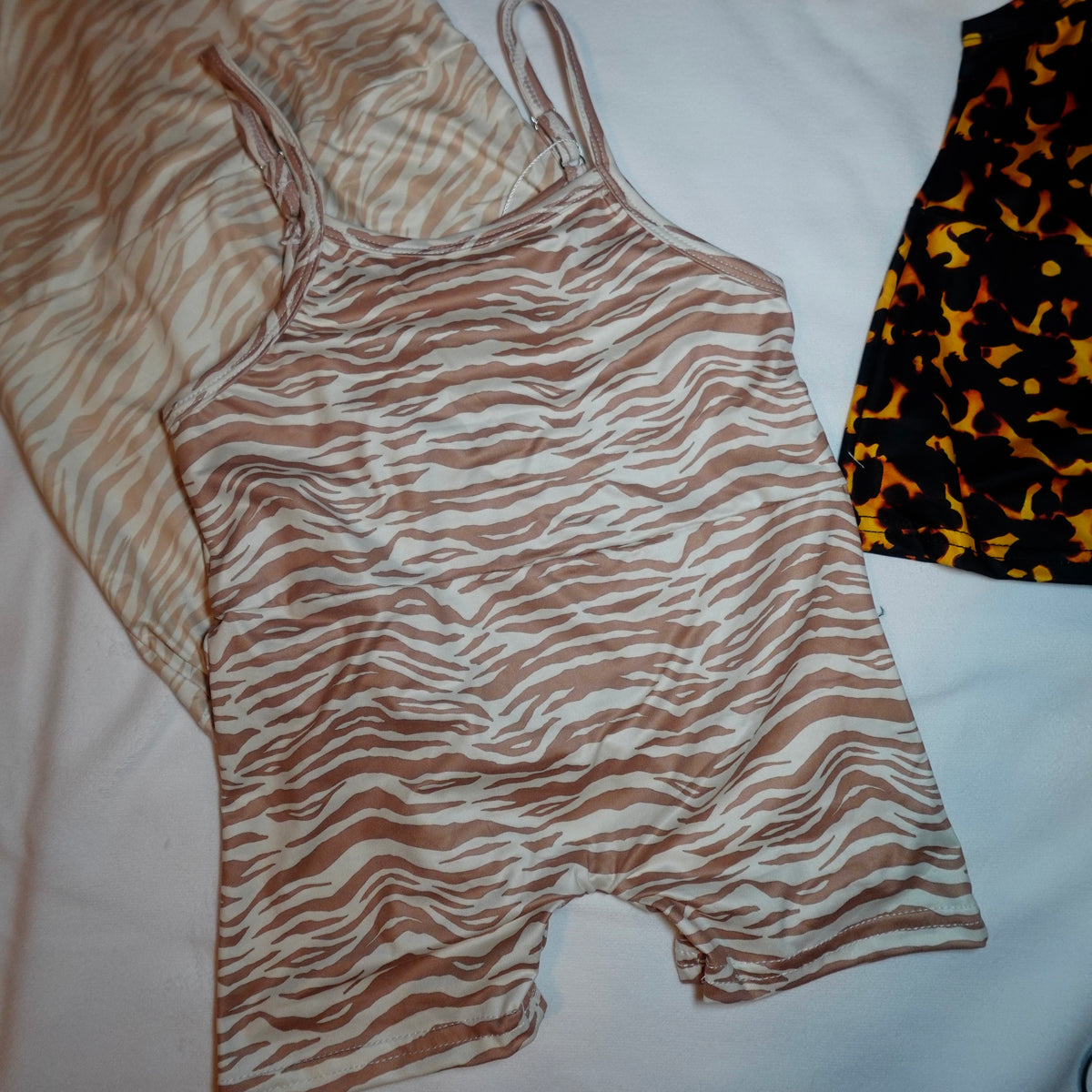 Avry Fitted Romper (White x Caramel Zebra)