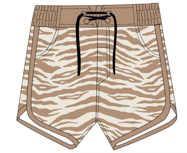 *PREORDER* Boys Surf Shorts (Caramel x White Zebra)