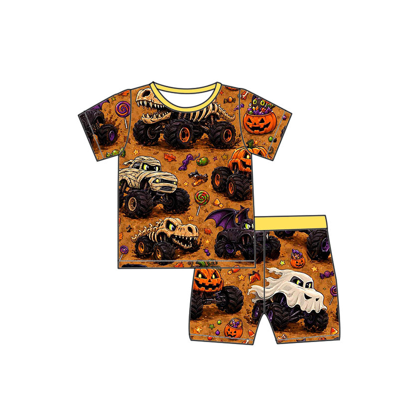 *PREORDER* Two Piece Bamboo Shorts Set (Spooky Monster Trucks)