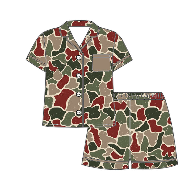 *PREORDER* Holiday Two Piece Button Up Bamboo Shorts Set (XMAS Camo)