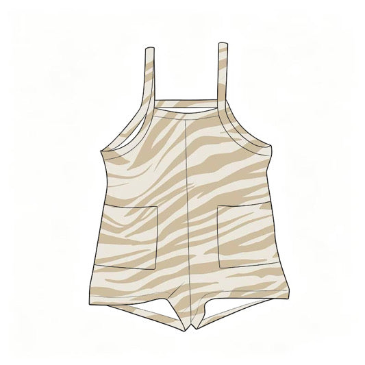 *PREORDER* Girls Double Pocket Romper (Cream x Tan)