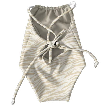*PREORDER* Girls Halter Cross Back One Piece Swim (Cream x Tan Zebra)