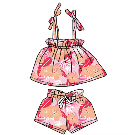 *PREORDER* Girls Double Tie Two Piece Set (Summer Hibiscus)