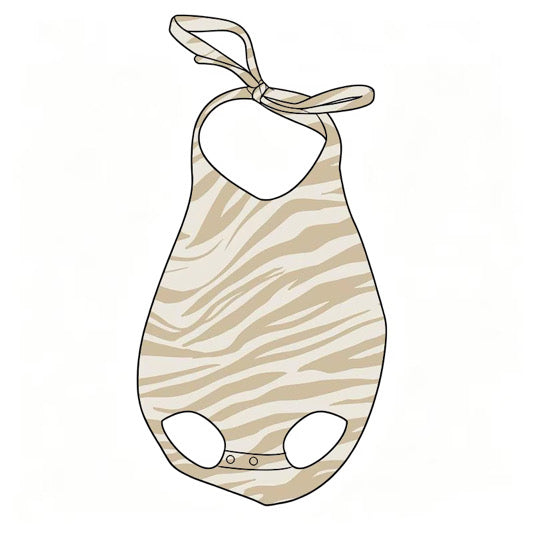 *PREORDER* Girls Bubble Halter Bodysuit (Tan x Cream Zebra)
