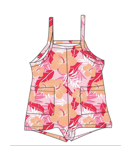*PREORDER* Girls Double Pocket Romper (Summer Hibiscus)
