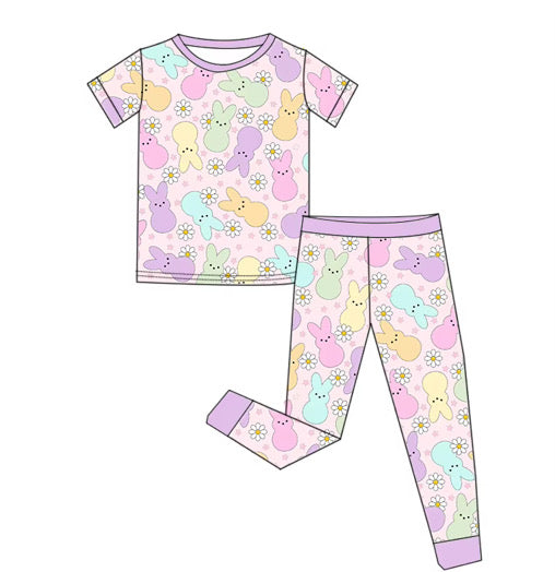 *PREORDER* Two Piece Bamboo Pj Set (Colorful Bunny Peeps)