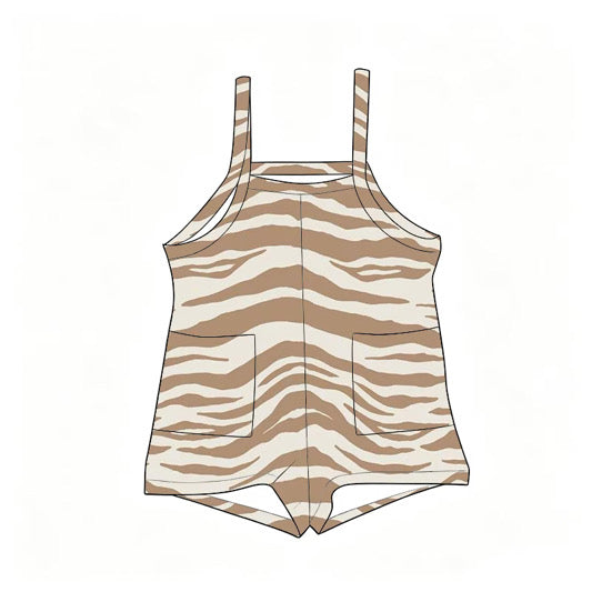 *PREORDER* Girls Double Pocket Romper (Caramel x White Zebra)