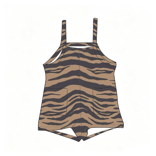 *PREORDER* Girls Double Pocket Romper (Caramel x Black Zebra)