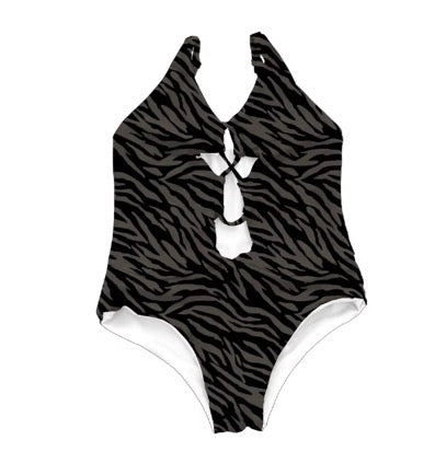 *PREORDER* Aria Girls One Piece Swim (Black x Gray Zebra)