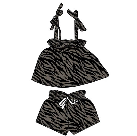 *PREORDER* Girls Double Tie Two Piece Set (Black x Gray Zebra)
