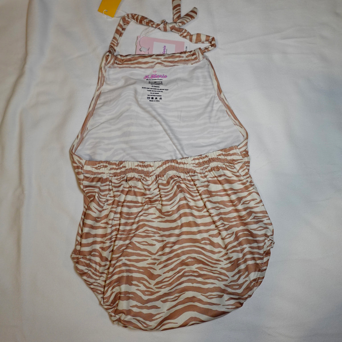 Girls Bubble Halter Bodysuit (Caramel x White Zebra)