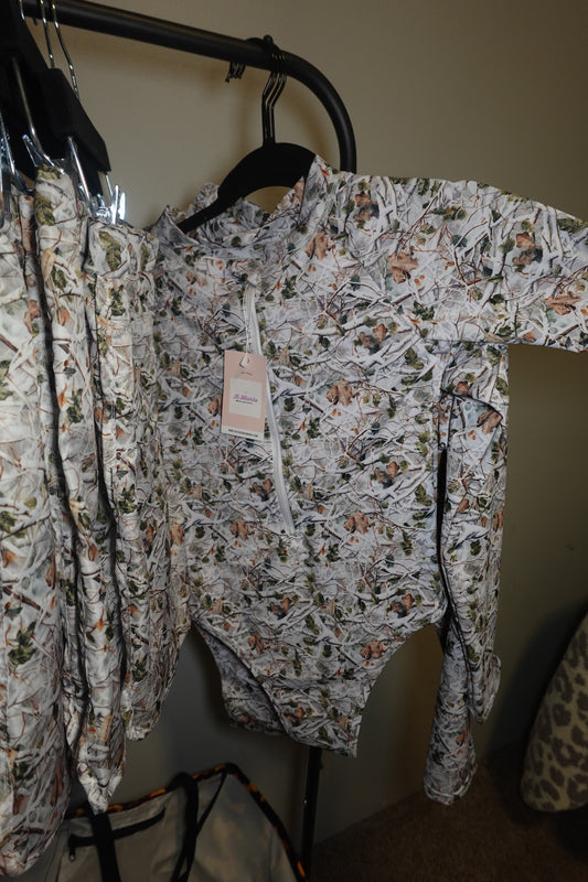 Women's Zip Front Long Sleeve Swim (Light Woods)