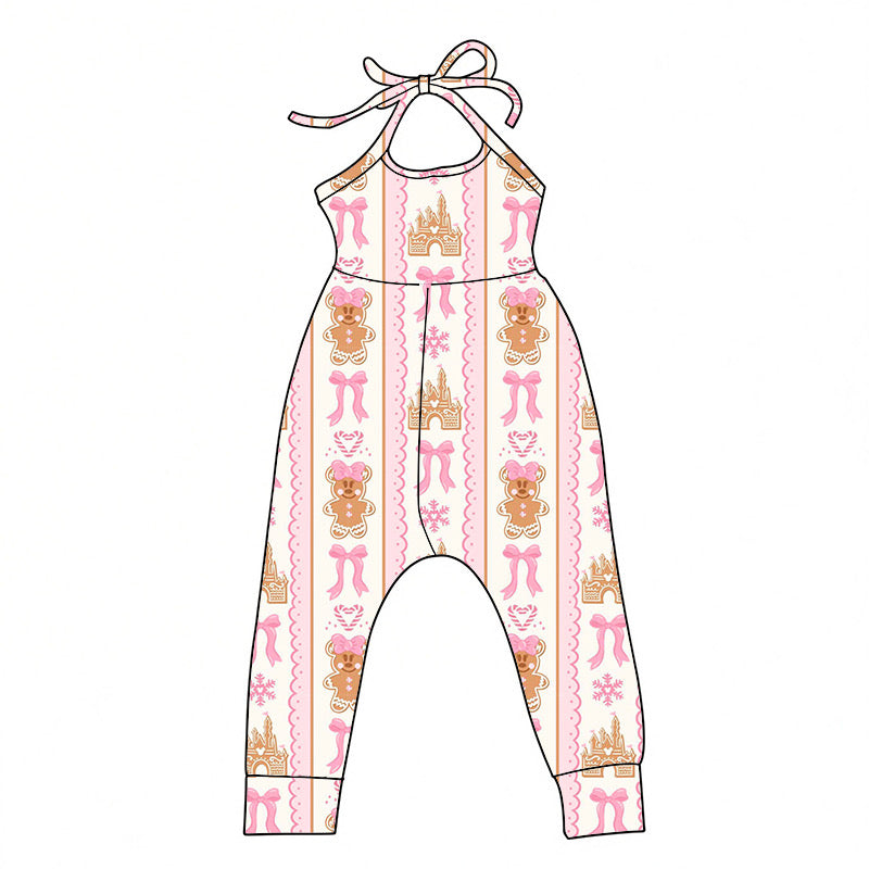 *PREORDER* Holiday Halter Jumpsuit (Gingerbread x Bows)