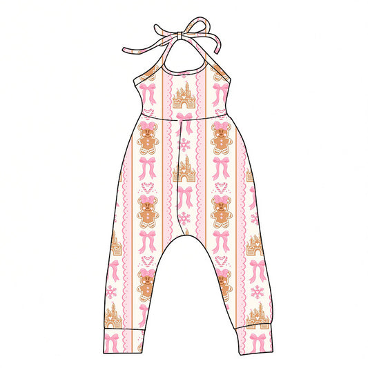 *PREORDER* Holiday Halter Jumpsuit (Gingerbread x Bows)