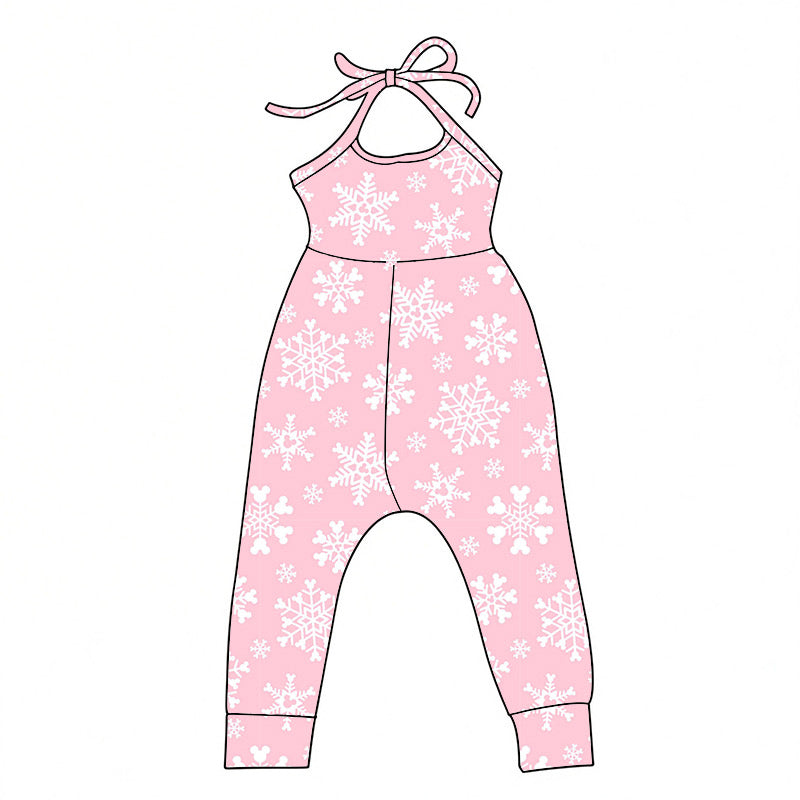*PREORDER* Holiday Halter Jumpsuit (Pink x Snowflakes)