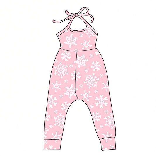 *PREORDER* Holiday Halter Jumpsuit (Pink x Snowflakes)