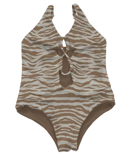*PREORDER* Aria Girls One Piece Swim (Caramel x White Zebra)