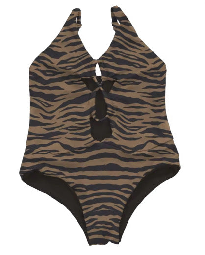 *PREORDER* Aria Girls One Piece Swim (Caramel x Black Zebra)