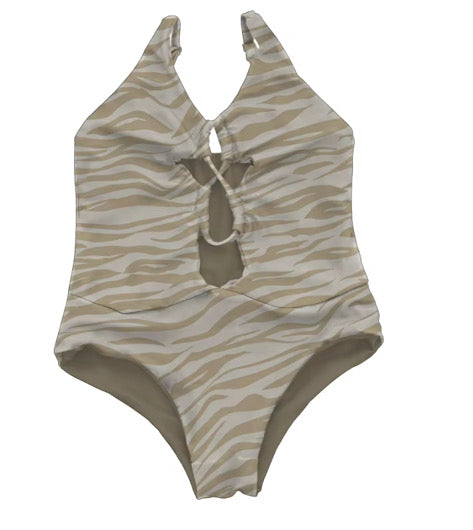 *PREORDER* Aria Girls One Piece Swim (Cream x Tan Zebra)