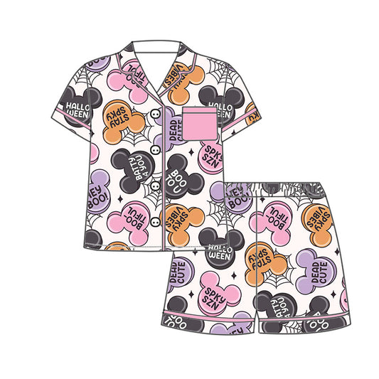 *PREORDER* Women's Two Piece Button Up Bamboo Shorts Set (Mousehead Candy)