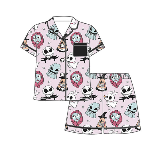 *PREORDER* Women's Two Piece Button Up Bamboo Shorts Set (Nightmare Before)