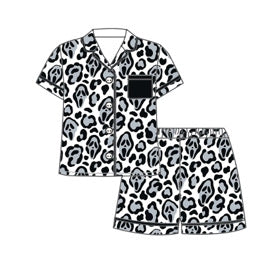 *PREORDER* Women's Two Piece Button Up Bamboo Shorts Set (Ghost Face Cheetah)