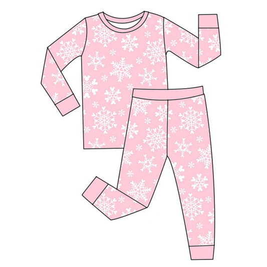 *PREORDER* Two Piece Bamboo Long Set (Pink x Snowflakes)
