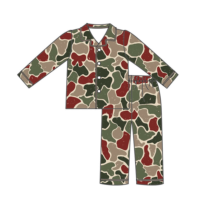 *PREORDER* Holiday Two Piece Button Up Bamboo Long Sleeve Long Pant Set (XMAS Camo)