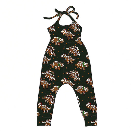 *PREORDER* Holiday Halter Jumpsuit (Gingerbread Dinos)