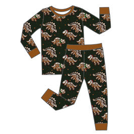 *PREORDER* Two Piece Bamboo Long Set (Gingerbread Dinos)