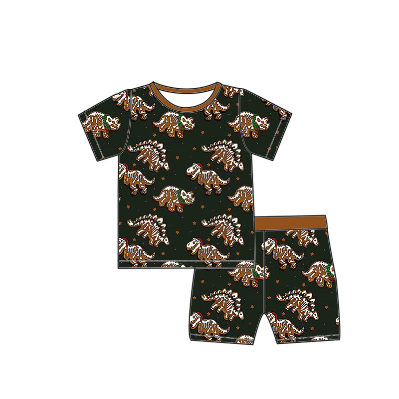 *PREORDER* Two Piece Bamboo Shorts Set (Gingerbread Dinos)